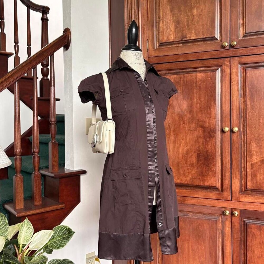 Iz Byer Y2K 90s Vintage Dark Brown Dress Cap Sleeves Mini Cute Retro Indie - Picture 2 of 7